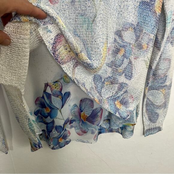 Sioni Floral Print Chiffon Knit Slouchy Sweater Coastal Boxy Long Sleeve Size M - Picture 8 of 15